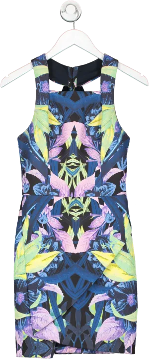 FindersKeepers Blue Patterned Sleeveless Cut Out Back Dress UK S