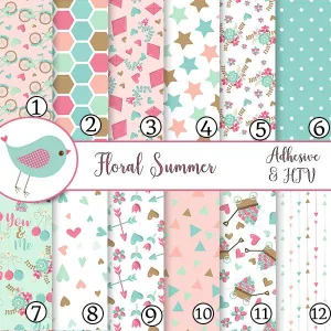 Floral Flowers Summer Pink Pastel Vinyl Sheets School Print Adhesive Vinyl Heat Transfer Craft Vinyl Pattern Vinyl
