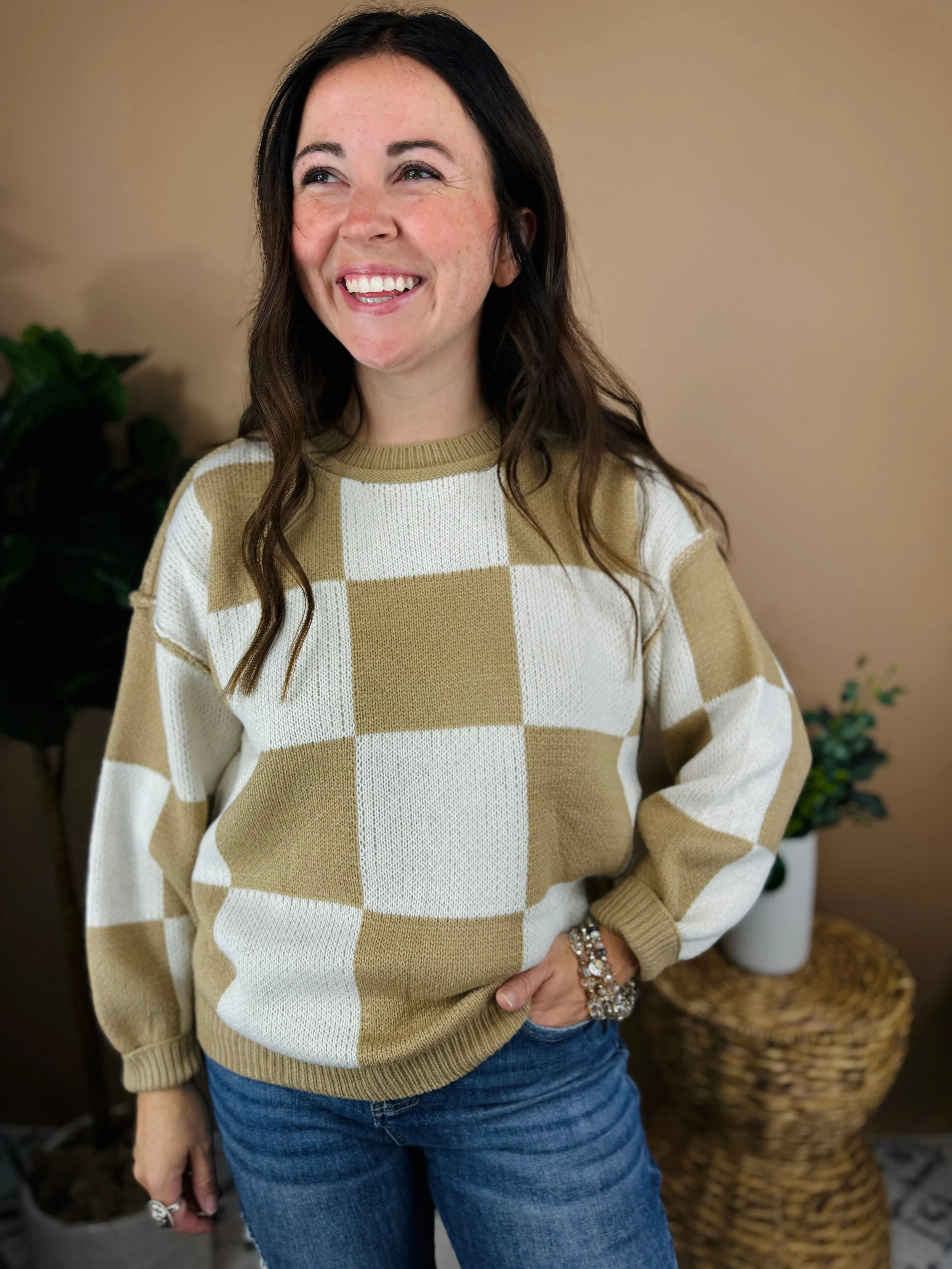 Gabby Latte Checkered Sweater