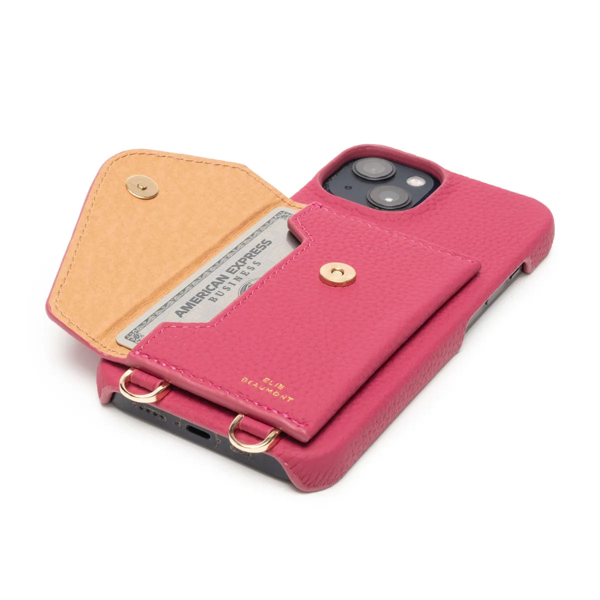 Genuine Leather iPhone Case - Azalea - Gold Glam Lanyard