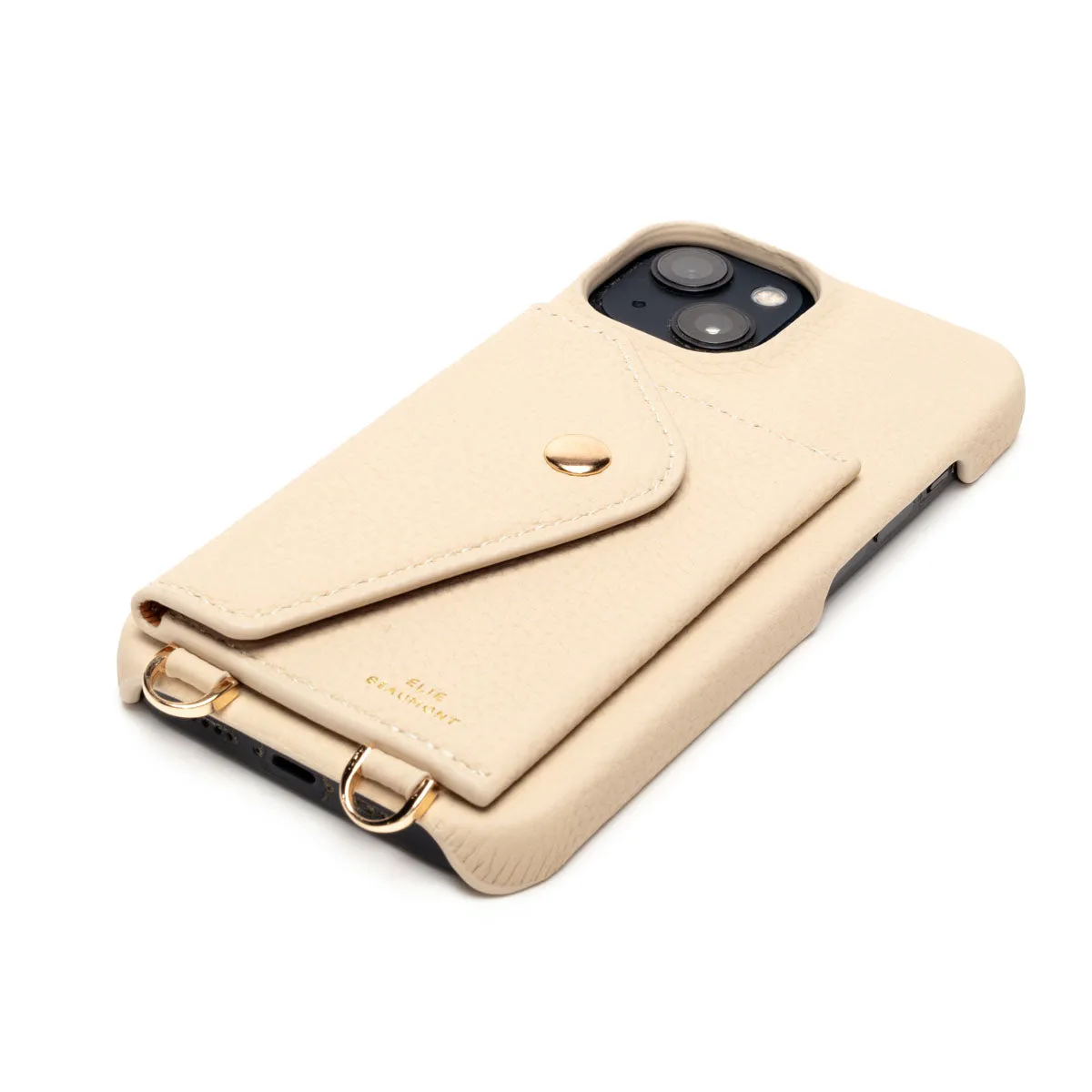 Genuine Leather iPhone Case - Stone - Champagne Diamante Lanyard