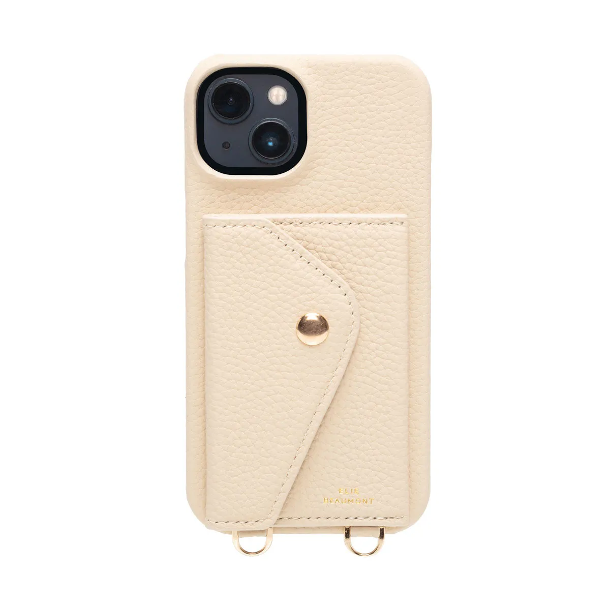 Genuine Leather iPhone Case - Stone - Champagne Diamante Lanyard