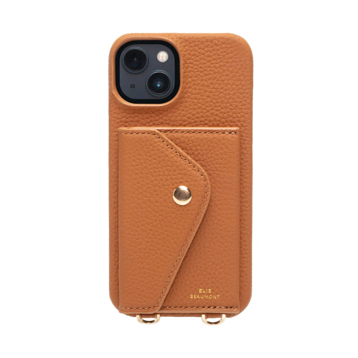 Genuine Leather iPhone Case - Tan - Champagne Diamante Lanyard