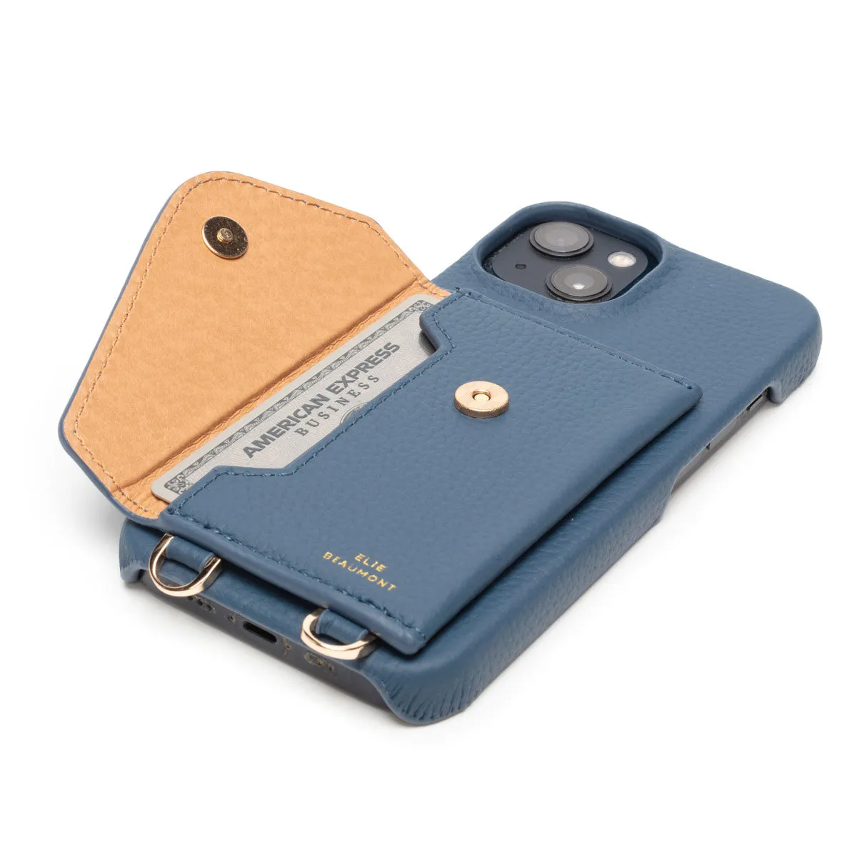 Genuine Leather iPhone Case - Teal - Distressed Denim Lanyard