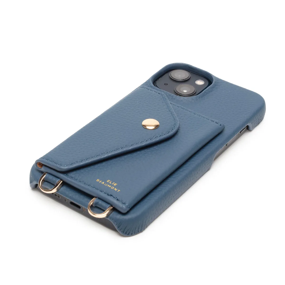 Genuine Leather iPhone Case - Teal - Distressed Denim Lanyard