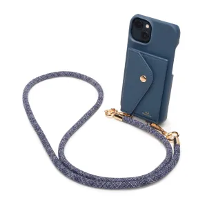Genuine Leather iPhone Case - Teal - Distressed Denim Lanyard