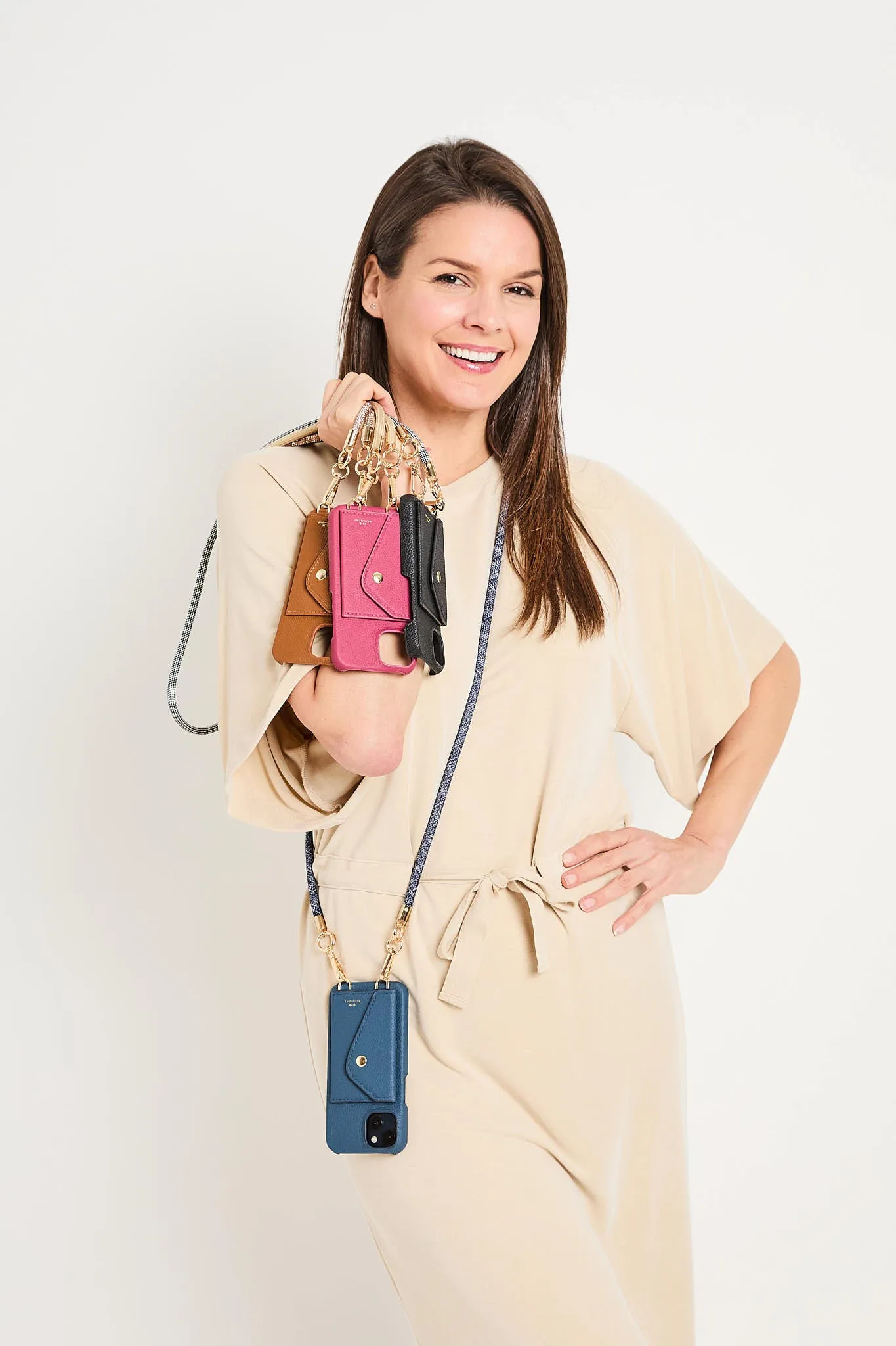 Genuine Leather iPhone Case - Teal - Distressed Denim Lanyard