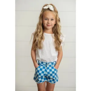 Girl's Checkered Blue Jean Shorts