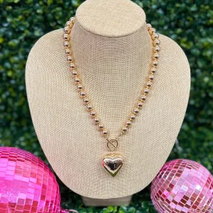 Gold Beaded Necklace with Gold Heart