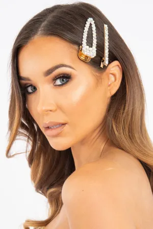 Gold Diamante Embellished Pack Of 2 Hair Clips - Genelle