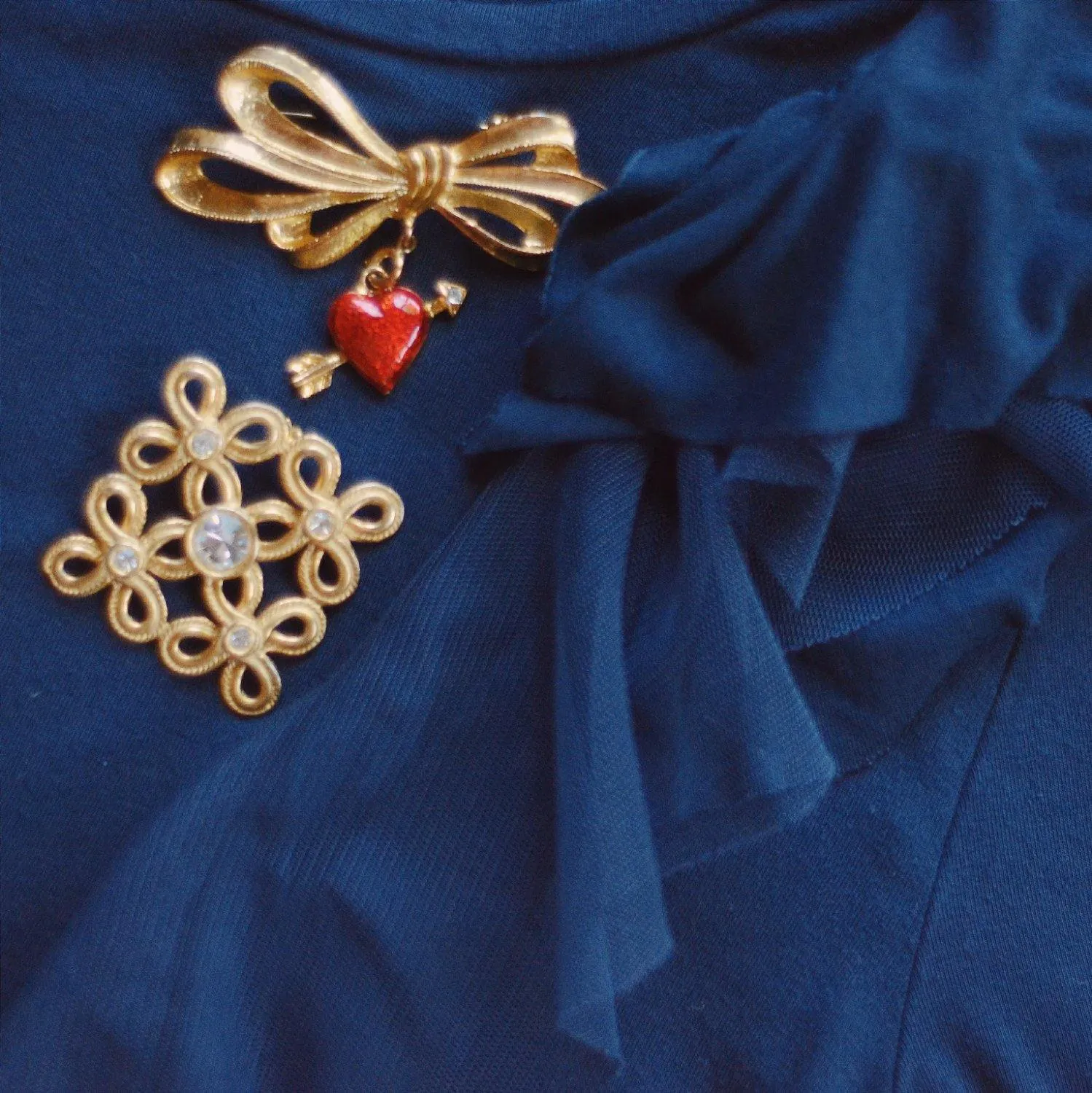 Gold Scroll with Rhinestone Center Brooch