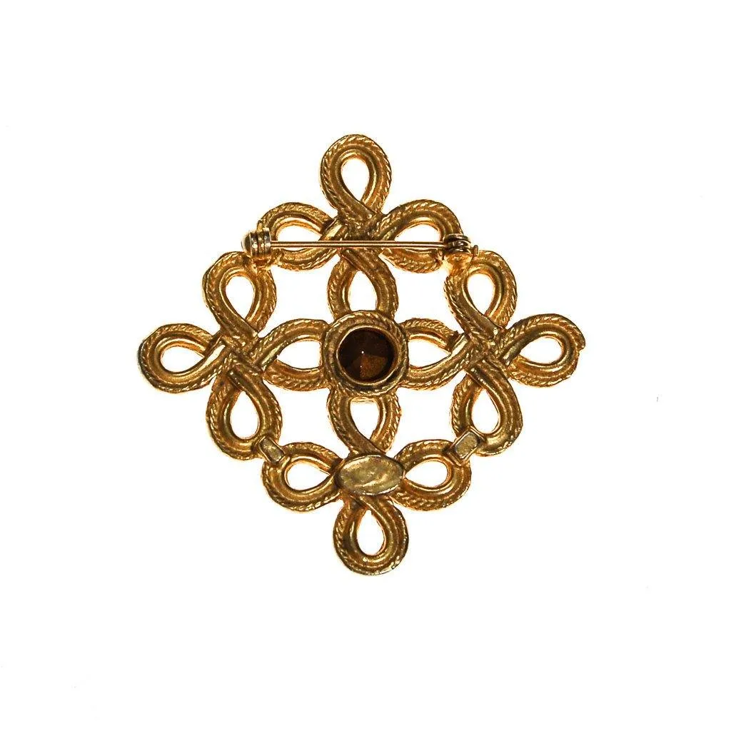 Gold Scroll with Rhinestone Center Brooch
