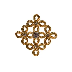 Gold Scroll with Rhinestone Center Brooch