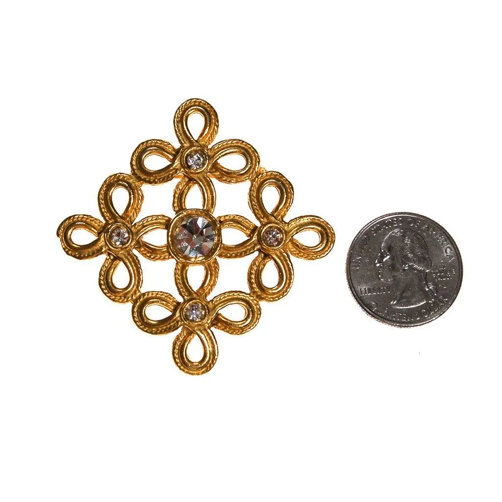 Gold Scroll with Rhinestone Center Brooch