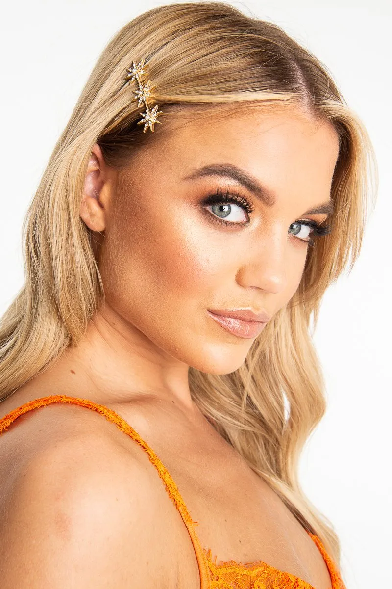 Gold Star Detail Diamante Embellished Hair Clip - Kymari