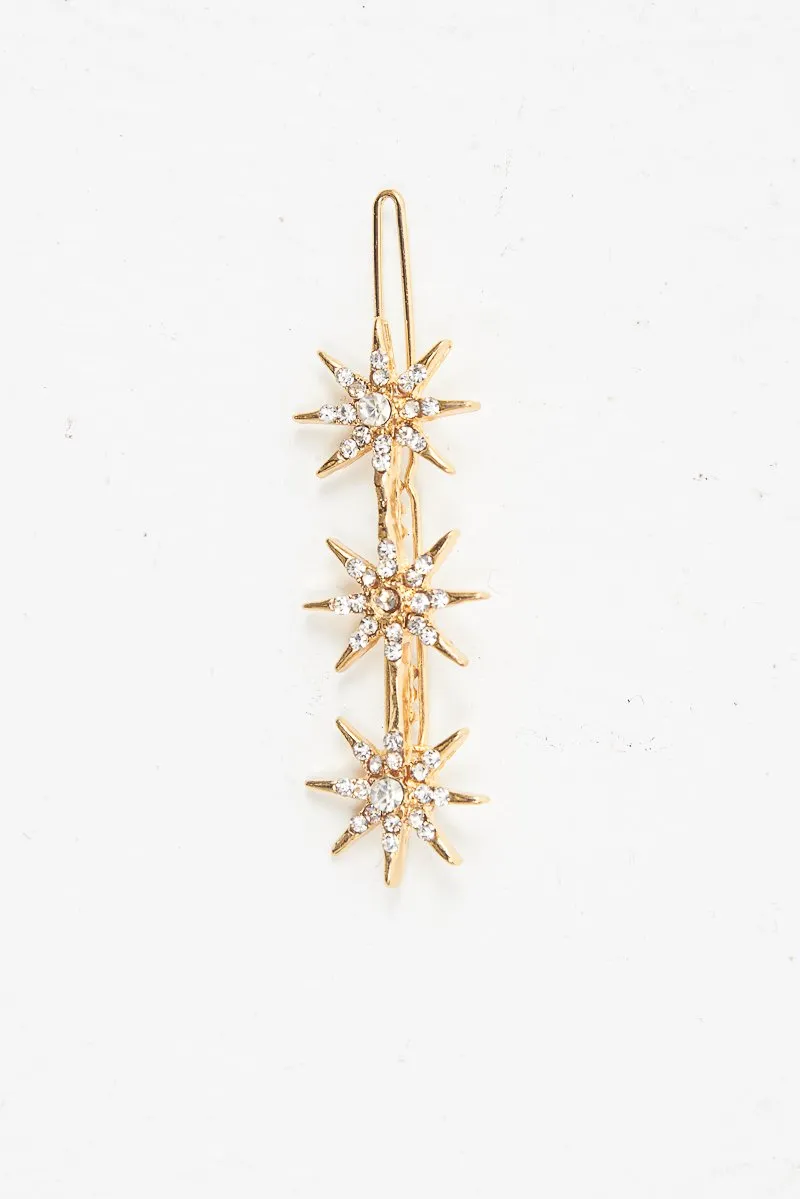 Gold Star Detail Diamante Embellished Hair Clip - Kymari