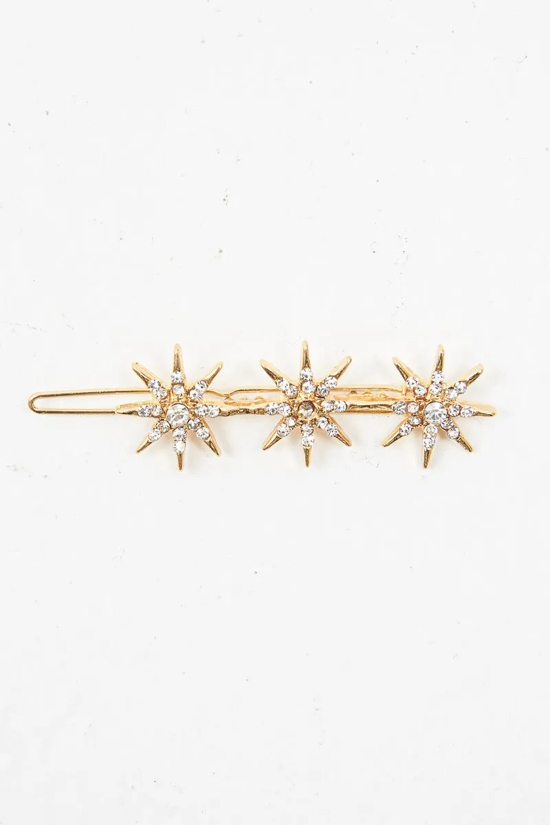 Gold Star Detail Diamante Embellished Hair Clip - Kymari