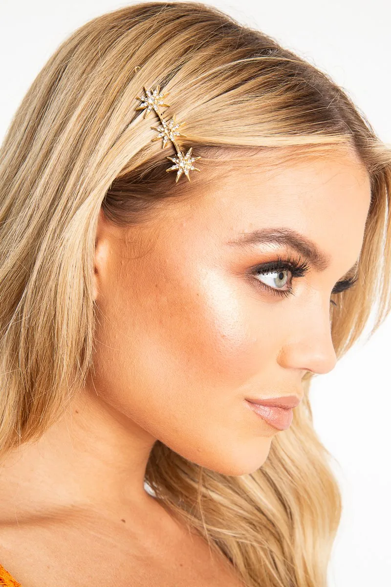 Gold Star Detail Diamante Embellished Hair Clip - Kymari