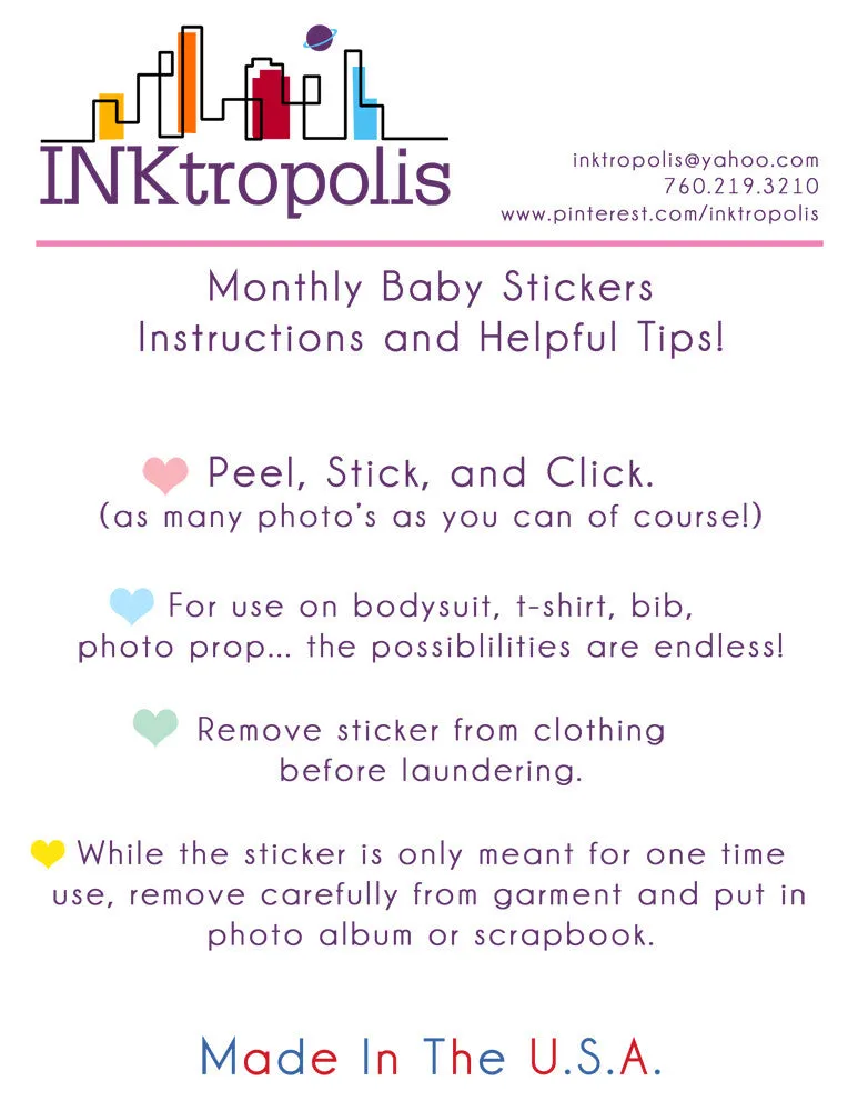 Gray, Blue, Orange Patterned Baby Month Stickers