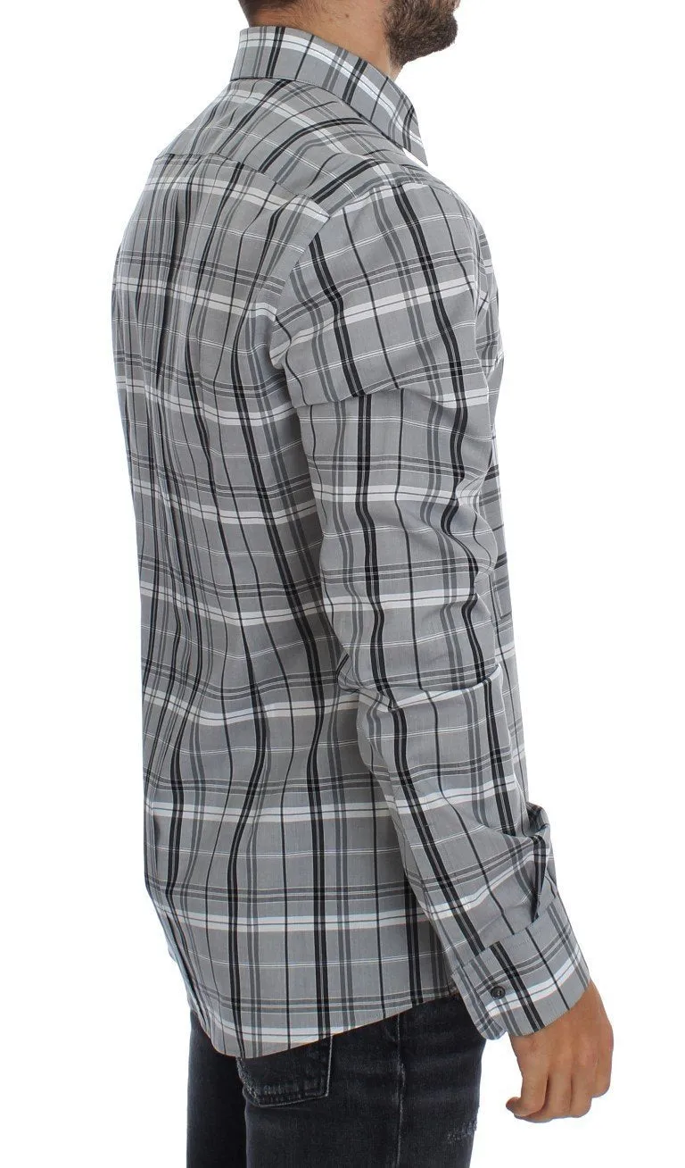 Gray Checkered Slim Fit GOLD Mens Shirt