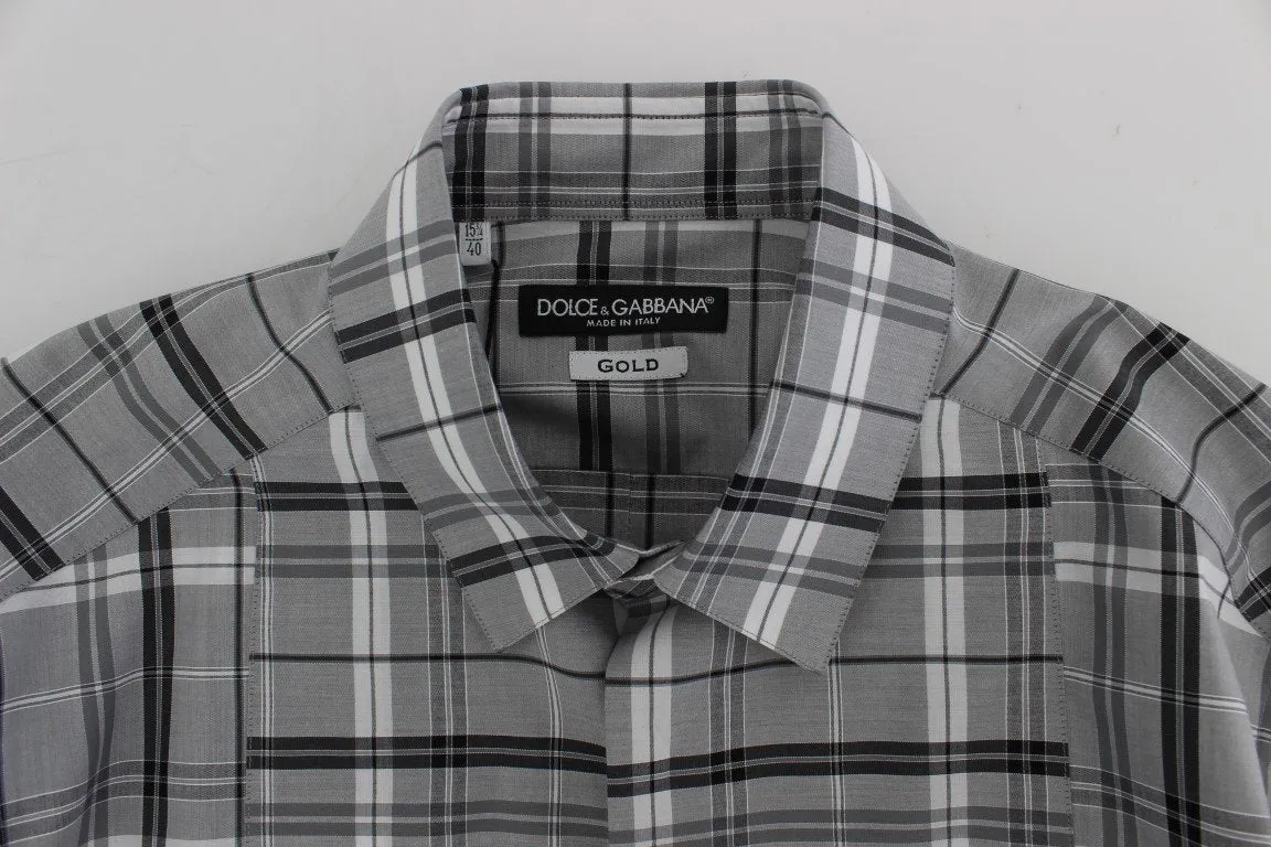 Gray Checkered Slim Fit GOLD Mens Shirt