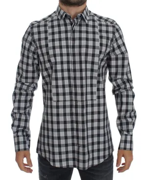 Gray Checkered Slim Fit GOLD Mens Shirt