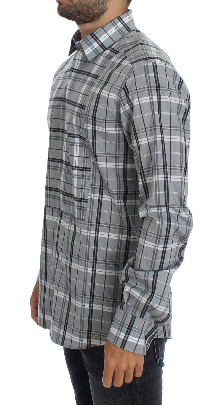 Gray Checkered Slim Fit GOLD Mens Shirt