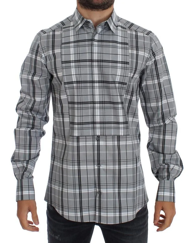 Gray Checkered Slim Fit GOLD Mens Shirt