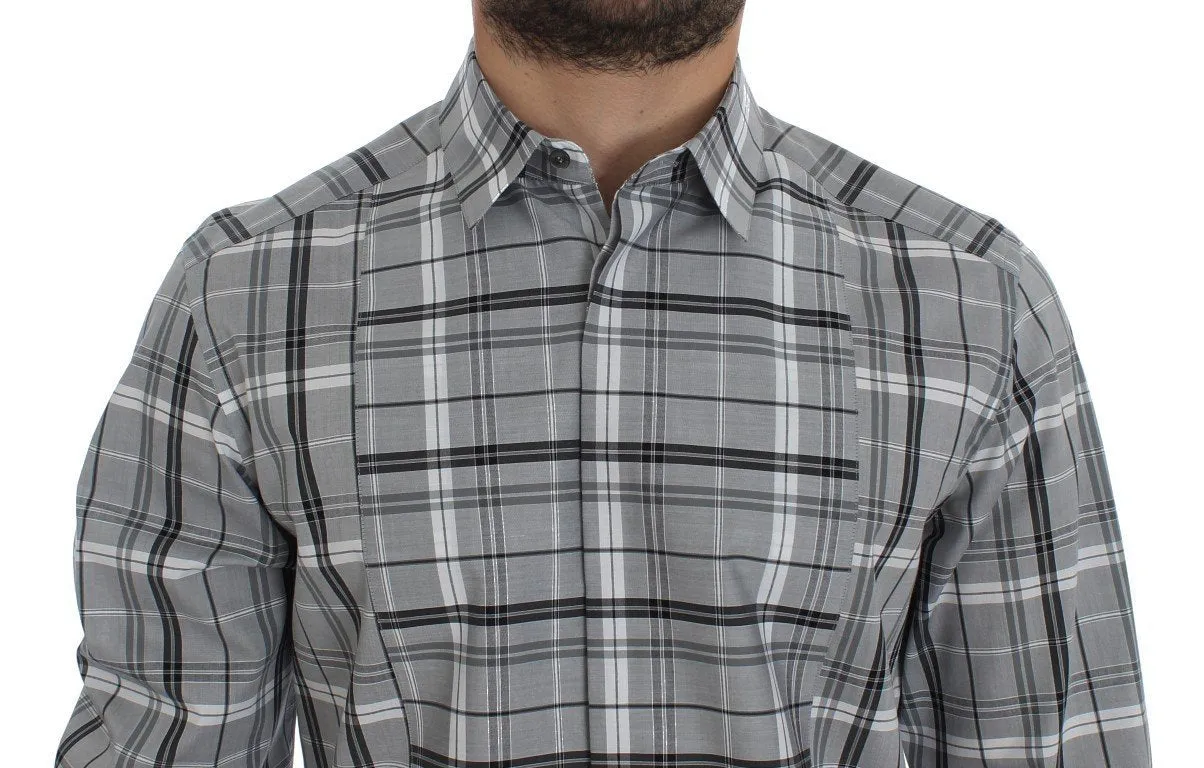 Gray Checkered Slim Fit GOLD Mens Shirt