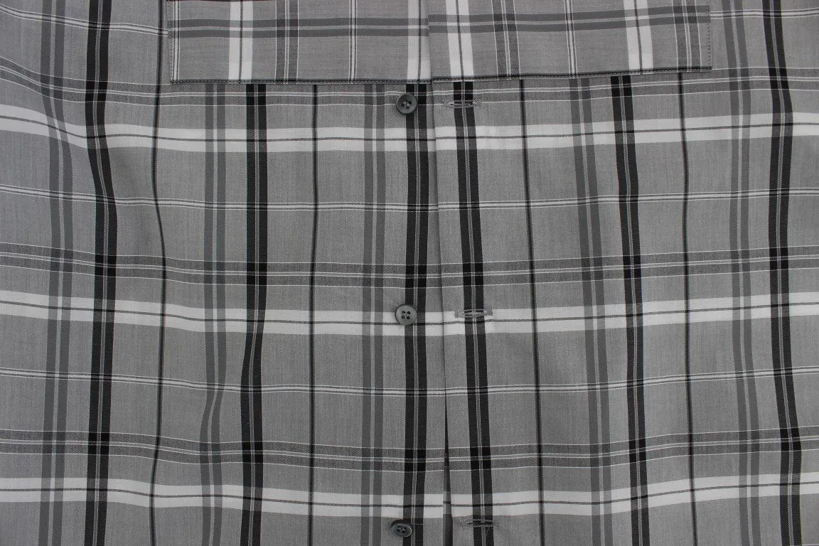 Gray Checkered Slim Fit GOLD Mens Shirt