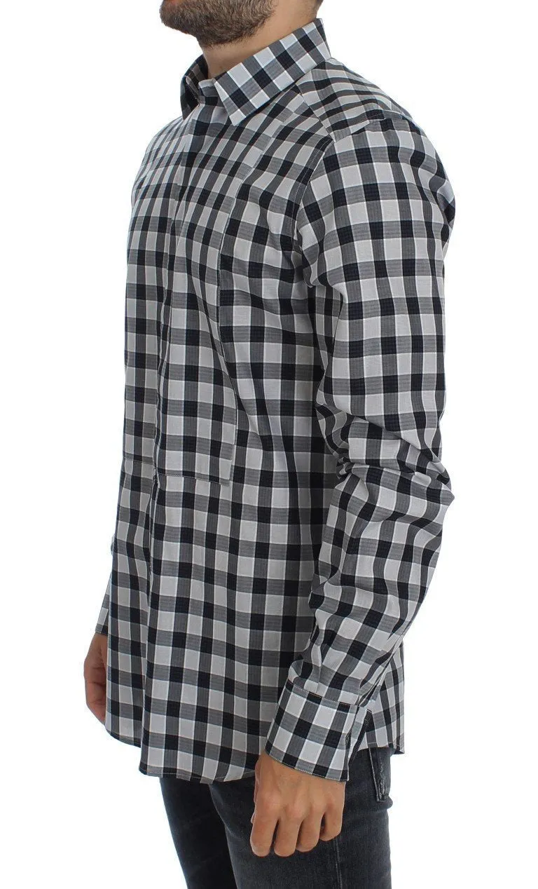 Gray Checkered Slim Fit GOLD Mens Shirt