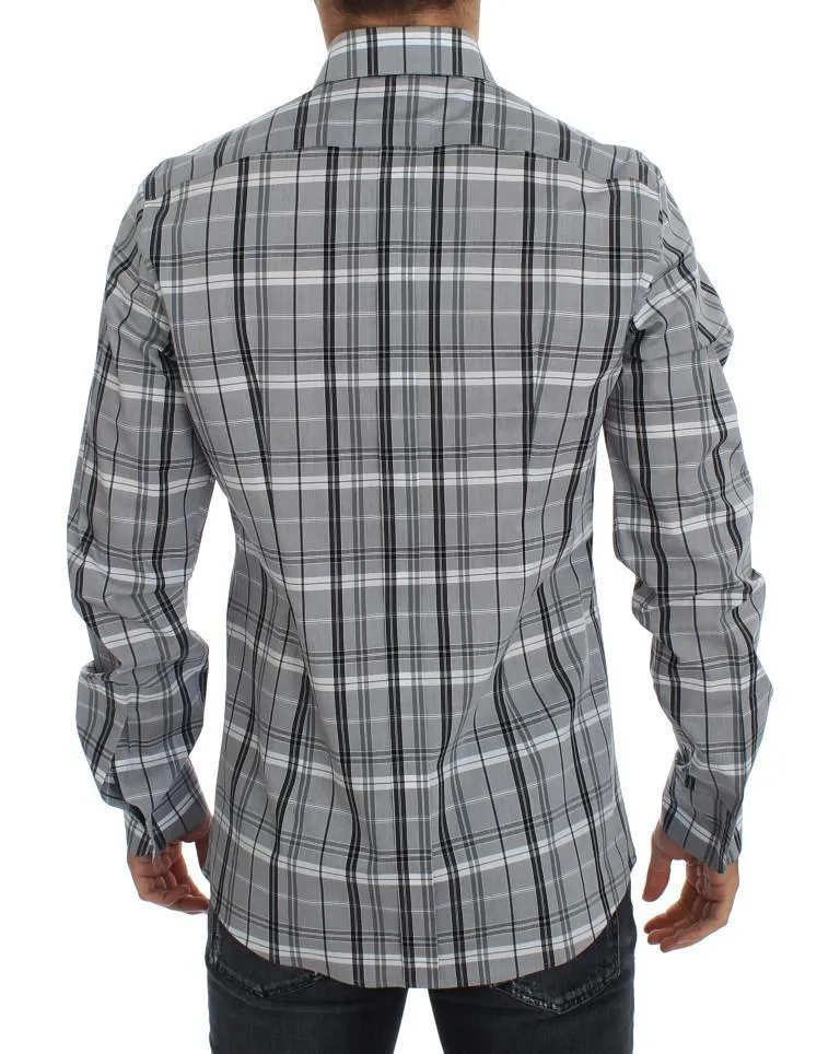 Gray Checkered Slim Fit GOLD Mens Shirt