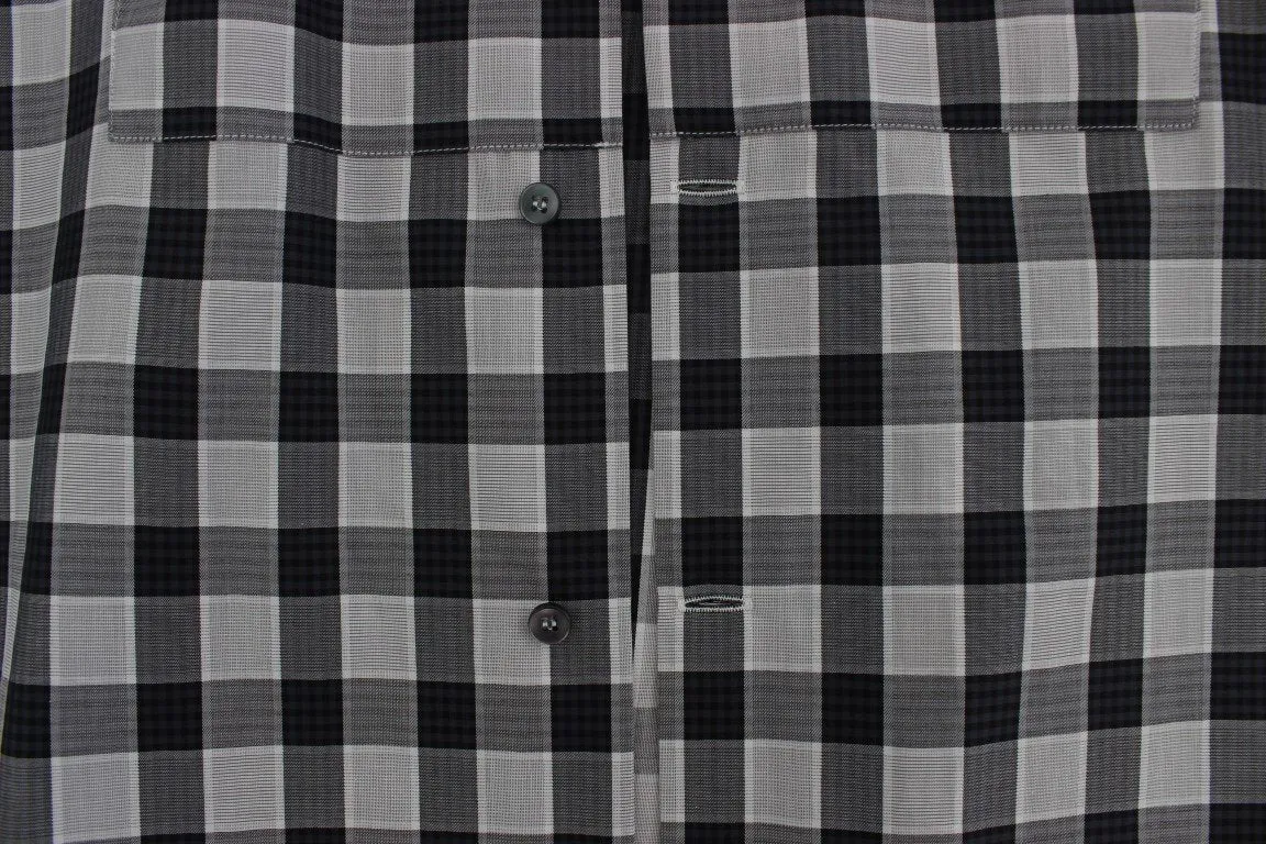 Gray Checkered Slim Fit GOLD Mens Shirt