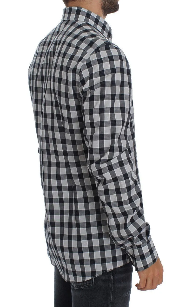 Gray Checkered Slim Fit GOLD Mens Shirt