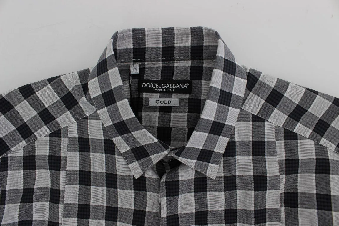 Gray Checkered Slim Fit GOLD Mens Shirt