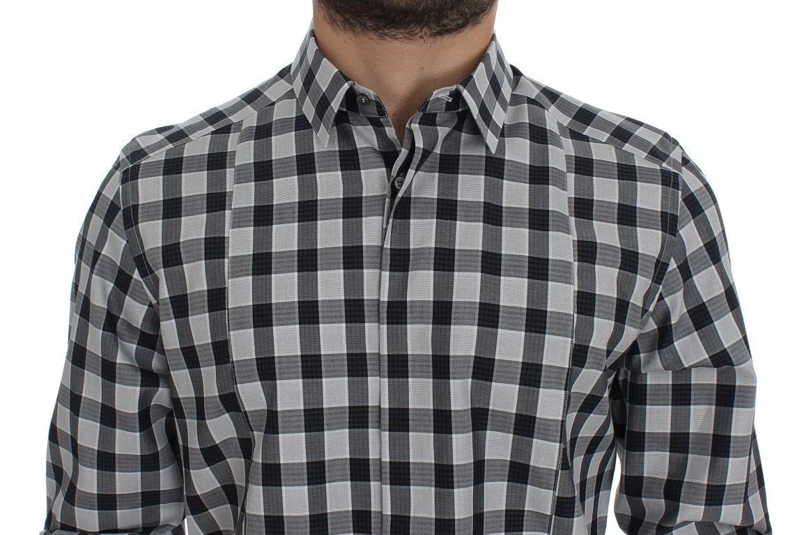 Gray Checkered Slim Fit GOLD Mens Shirt