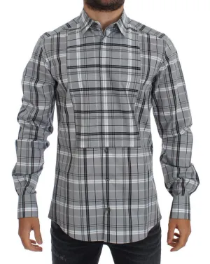 Gray Checkered Slim Fit GOLD Mens Shirt