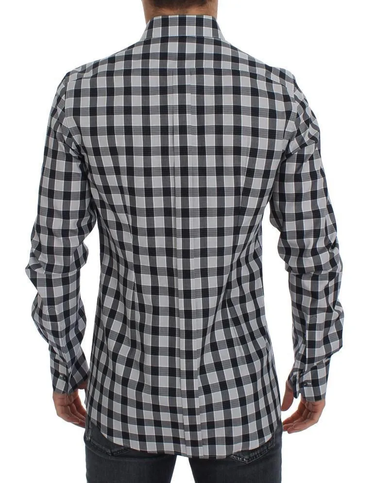 Gray Checkered Slim Fit GOLD Mens Shirt