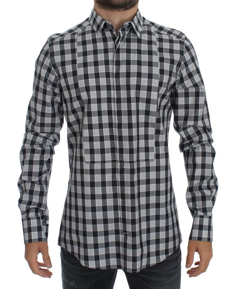 Gray Checkered Slim Fit GOLD Mens Shirt