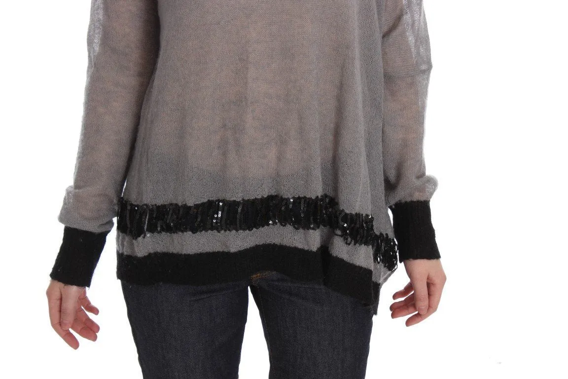 Gray Knitted Embellished Sweater