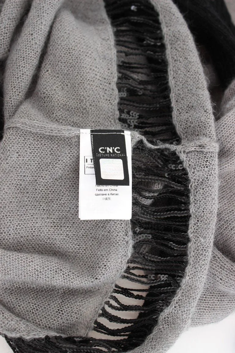 Gray Knitted Embellished Sweater