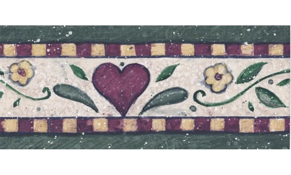 Green Bordo Checkered Floral Hearts SW73934 Wallpaper Border