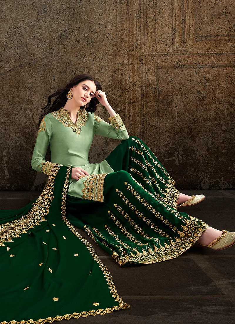 Green Dual Tone Designer Sharara Suit