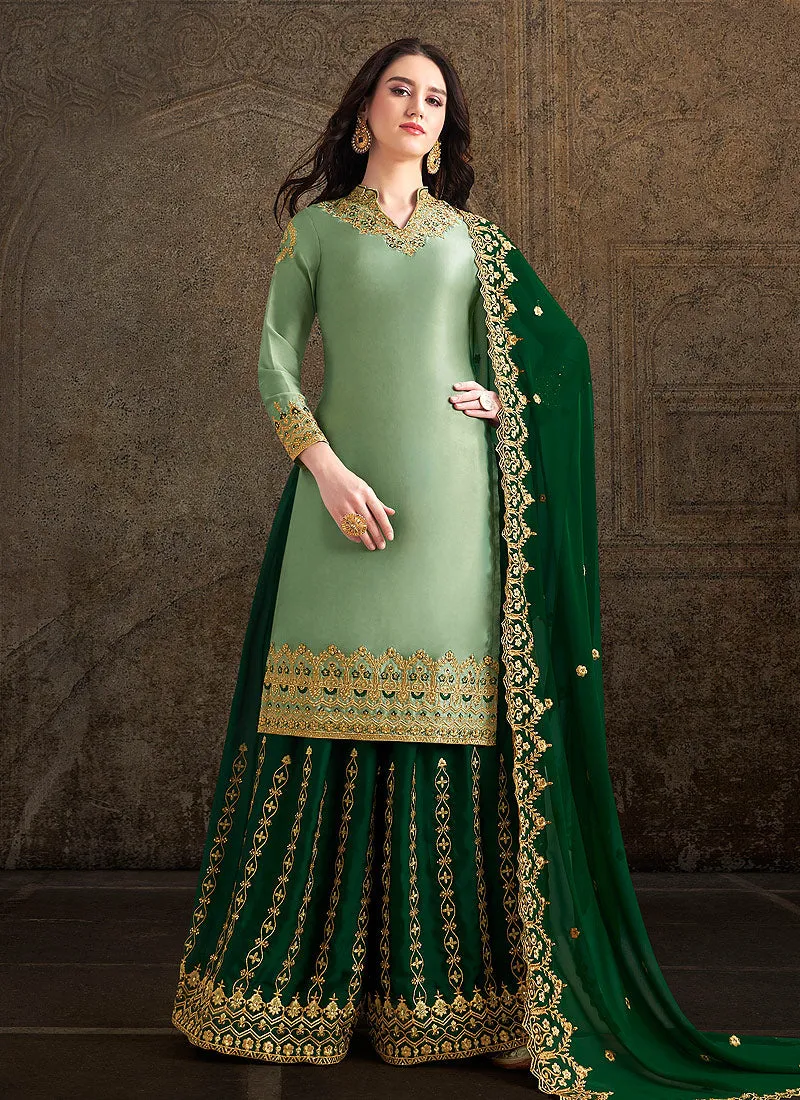 Green Dual Tone Designer Sharara Suit