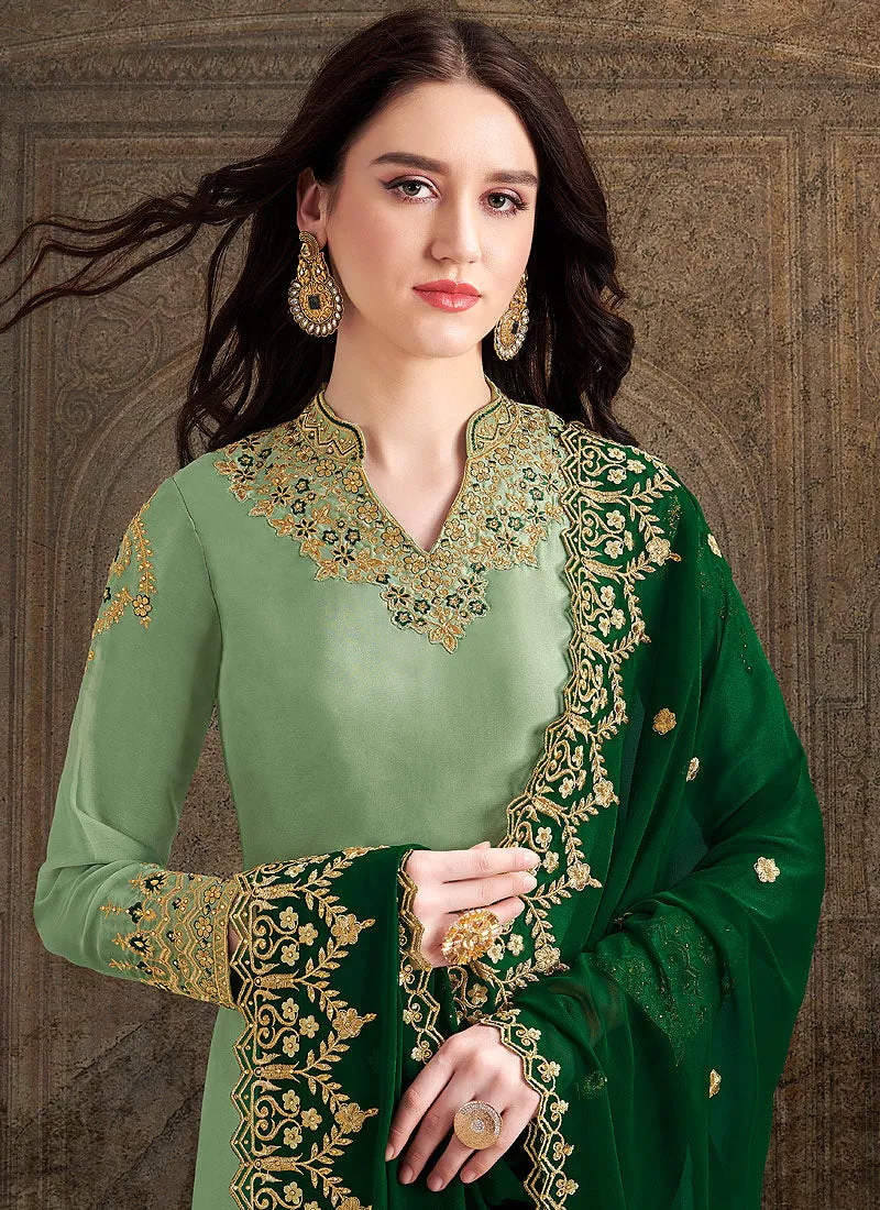 Green Dual Tone Designer Sharara Suit