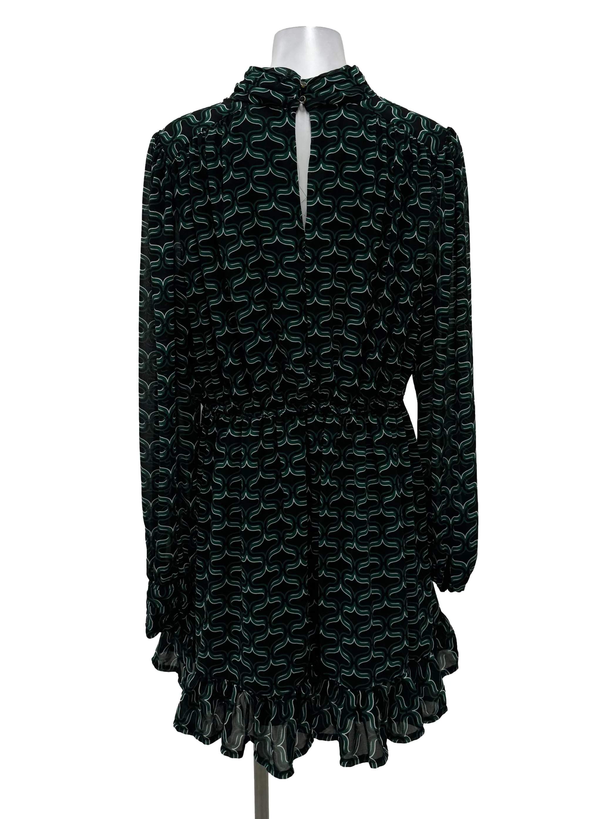 Green Patterned Flare Edge Dress