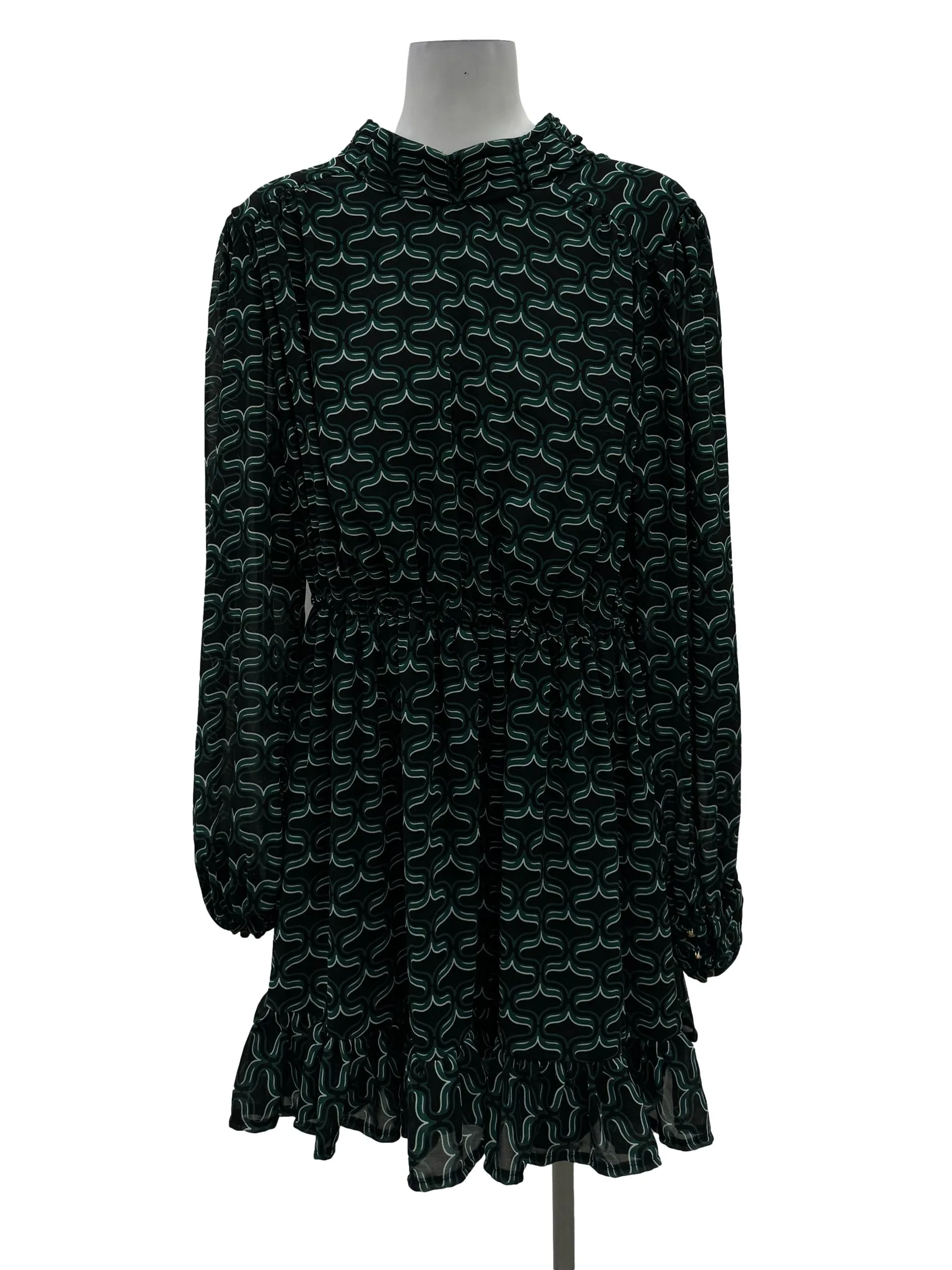 Green Patterned Flare Edge Dress