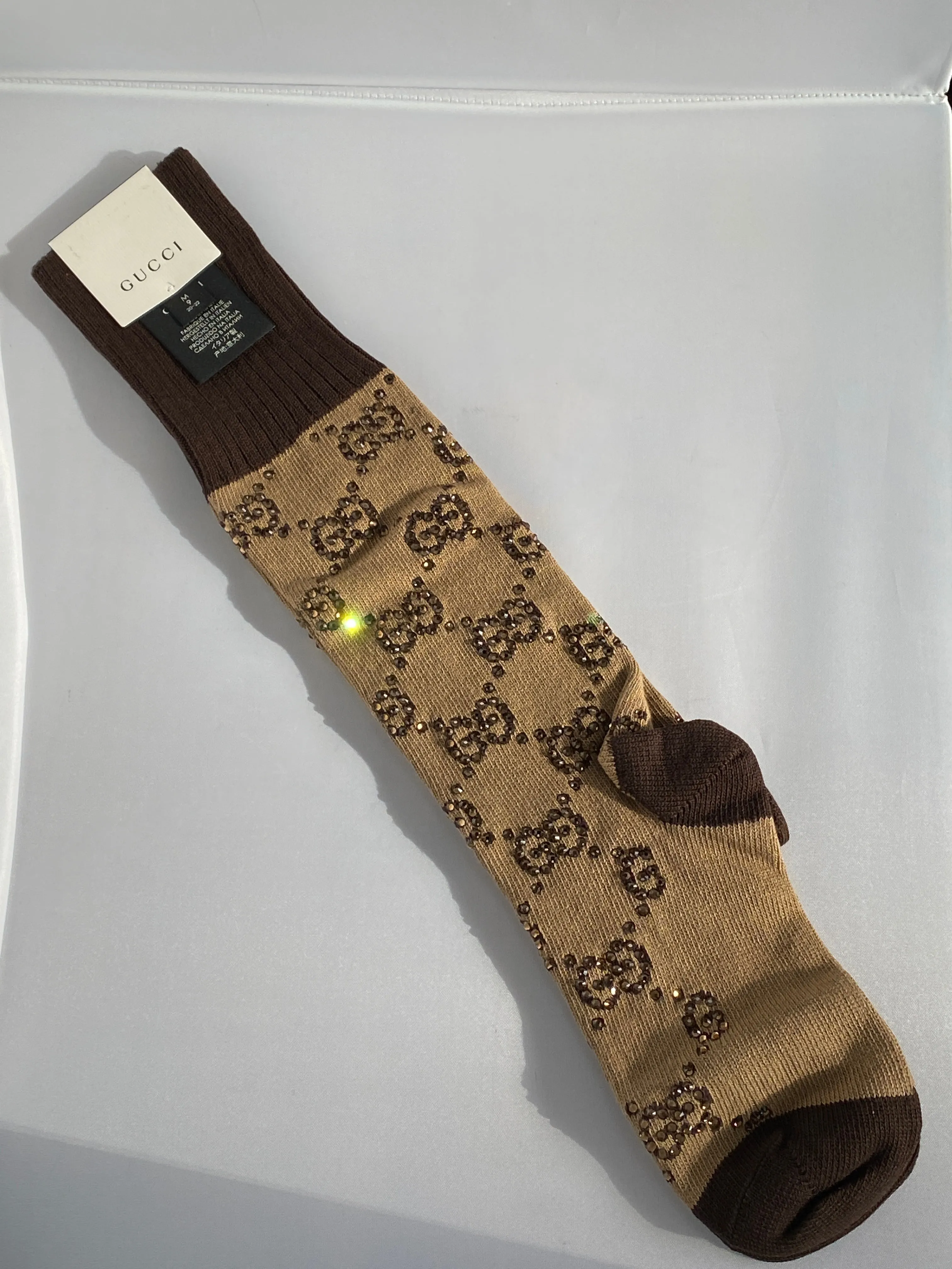 Gucci Crystal Embellished Socks in Beige