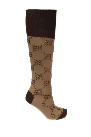 Gucci Crystal Embellished Socks in Beige
