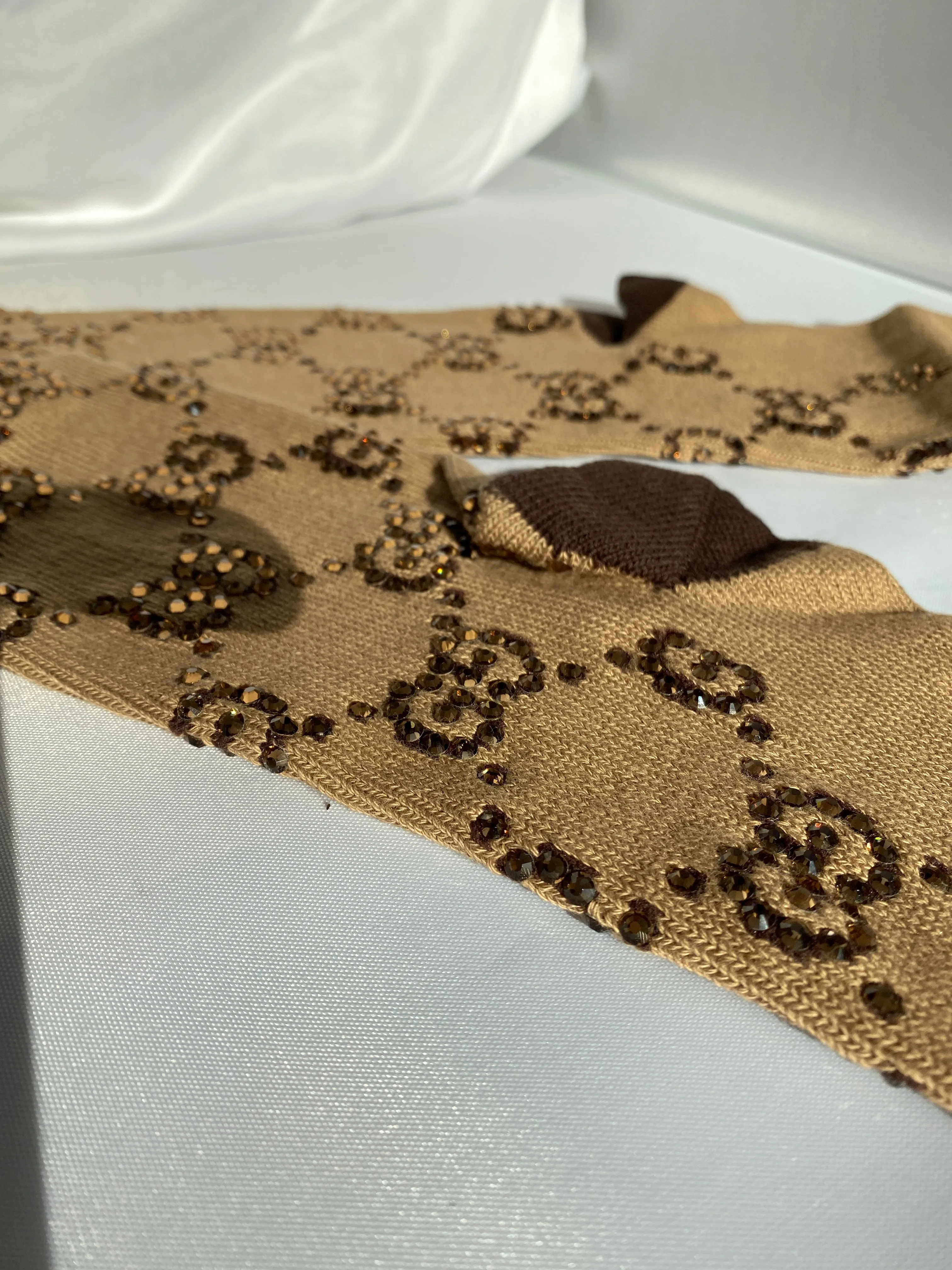 Gucci Crystal Embellished Socks in Beige